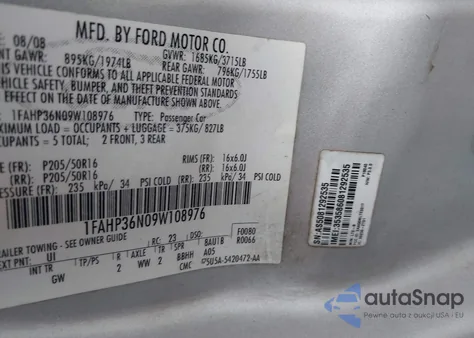 2009 Ford Focus Ses из США, поврежденный, VIN 1FAHP36N09W108976